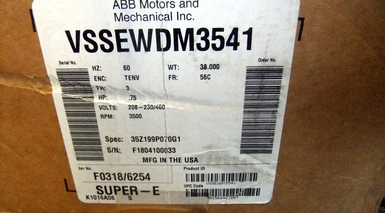 Baldor .75 HP Motor VSSEWDM3541