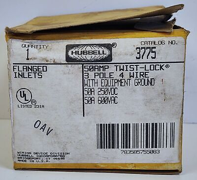 Hubbell 3775 Twist-Lock 3 Pole 4 Wire 50 A 600 V Male Flanged Inlet Plug
