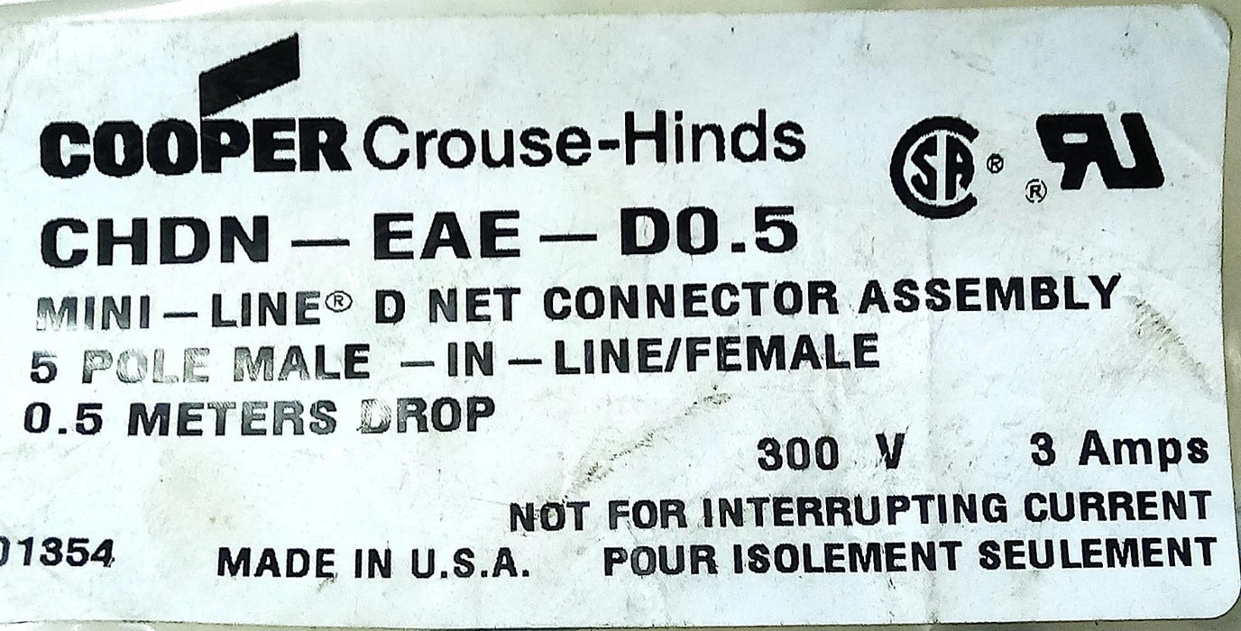 Cooper Crouse-Hinds CHDN-EAE-D0.5 5-Pole PLC Cable w/ Mini-Line D Net Connector