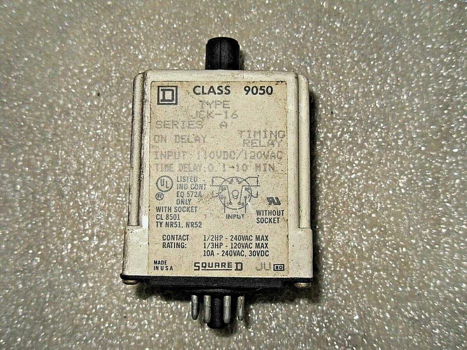 Square D 9050-JCK-16 120VAC 0.1-10MIN On Delay Timing Relay