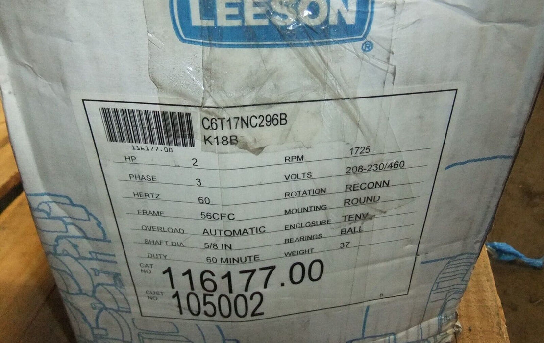 Leeson 2Hp Motor 116177.0 C6T17NC296B