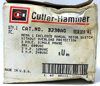 Cutler-Hammer B230AG 120/240VAC 2-5 HP 2 Pole Manual Starter in NEMA 1 Enclosure