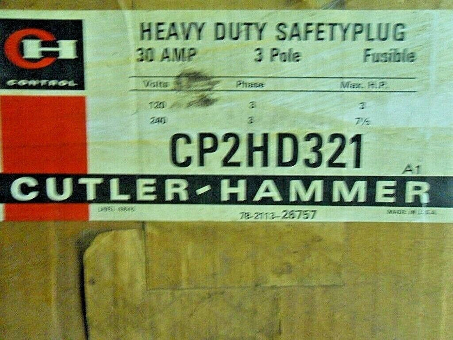 Cutler-Hammer CP2Hd321 Heavy Duty Fusible Safety Bus Plug 30A