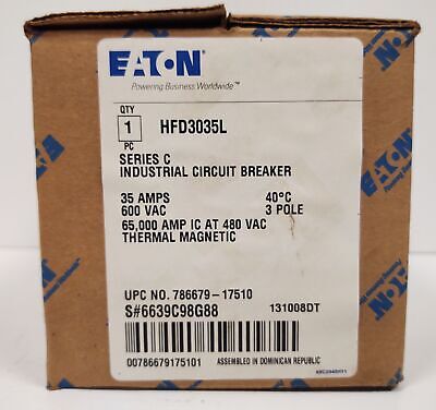 Eaton HFD3035L Series C 600 VAC 35 A Thermal Magnetic Industrial Circuit Breaker