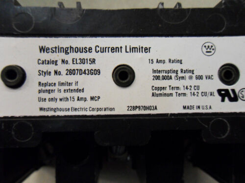 1 WESTINGHOUSE EL3015R CURRENT LIMITER