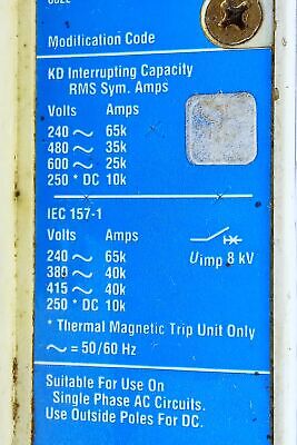 Cutler-Hammer KD3400F-1492D81G03 Ser C 600 VAC 400 A Industrial Circuit Breaker