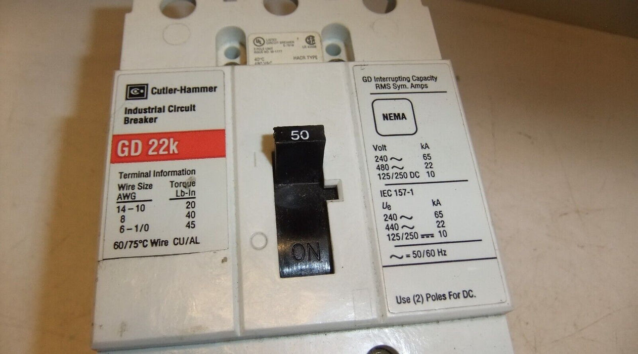 Cutler-Hammer Circuit Breaker HACR350 3P 50A 480VAC