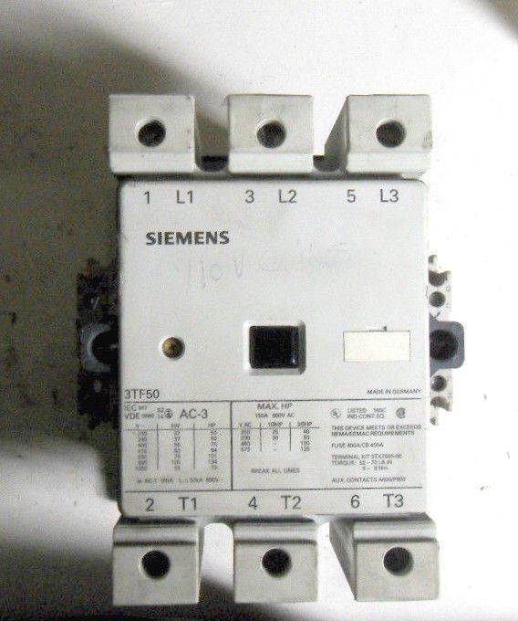 1 Siemens 3TF5022-OAQO CONTACTOR 600VAC 150A.