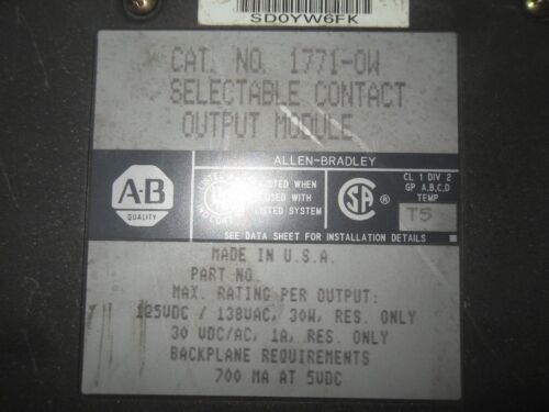 1 Allen-Bradley 1771-OW SELECTABLE CONTACT OUTPUT MODULE