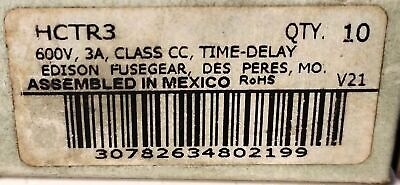Edison HCTR3 600 V AC 3 A Current Limiting Time-Delay Fuse - Lot of 9