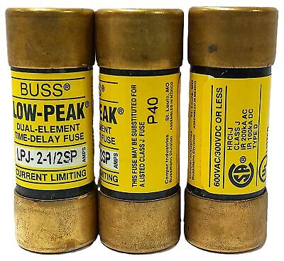 Bussmann LPJ-2-1/2SP 600 V AC/300 V DC 2-1/2 A Current-Limiting Time-Delay Fuse