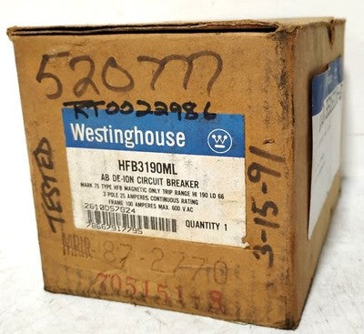 Westinghouse HFB3190ML 600 V AC 25 A 3 P Circuit Breaker