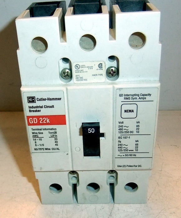 Cutler-Hammer Circuit Breaker HACR350 3P 50A 480VAC