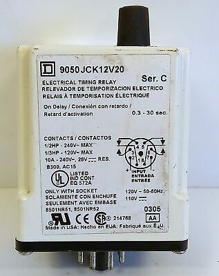Square D 9050JCK12V20 240 VAC 10 A 0.3-30 Seconds Adjustable Timing Relay