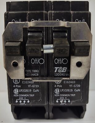Thomas & Betts TBBQ220230 120/240 VAC 4 Pole Circuit Breaker w/ Rejection Tab