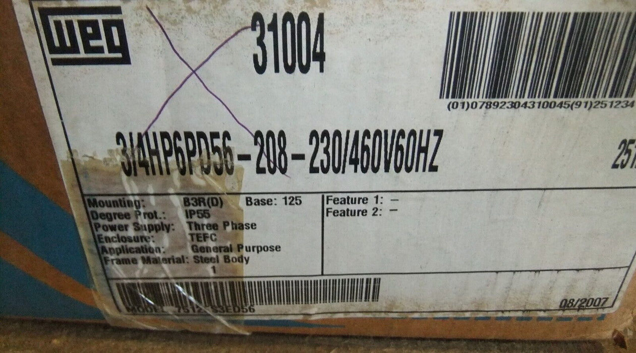 WEG Motor 3/4HP6PD56-208-230/460 60Hz