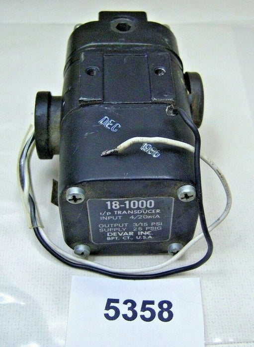 Devar Transducer 18-1000 Input 4/20 Ma Output 3/15 PSI 25 Psig