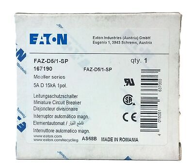 Eaton FAZ-D5/1-SP 277 VAC / 48 VDC 5A 1P Miniature Supplementary Protector