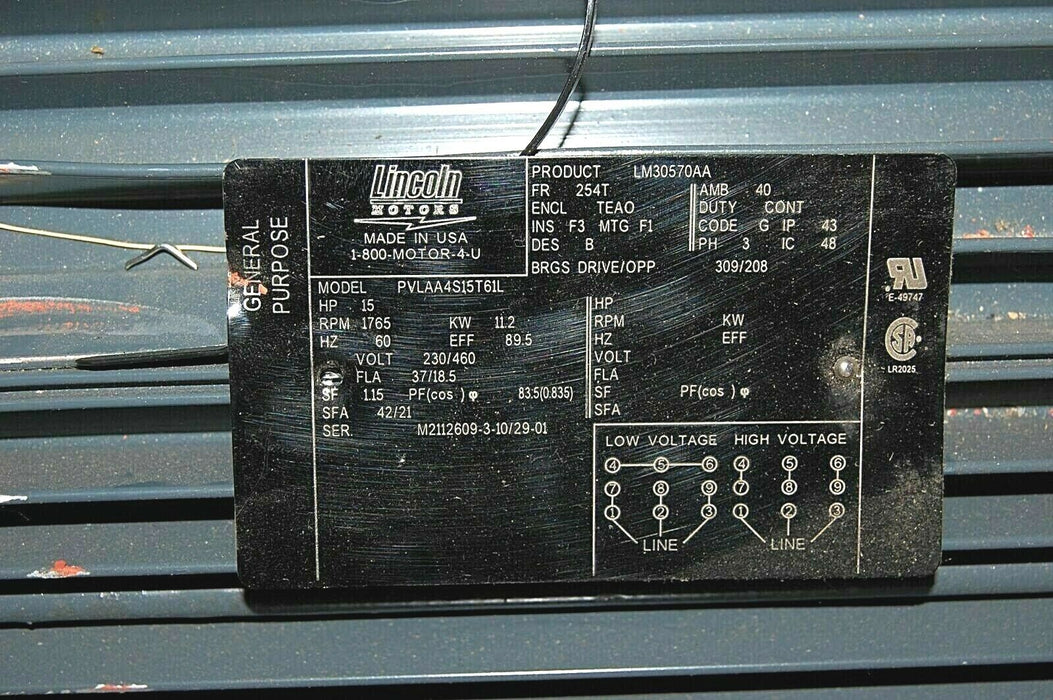 Lincoln Motor LM30570AA 15HP LM30570