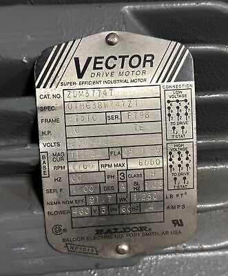 Baldor ZDM3774T 230/460V 10HP 1760-6000RPM 3PH Vector Duty Motor & EF5000 Blower