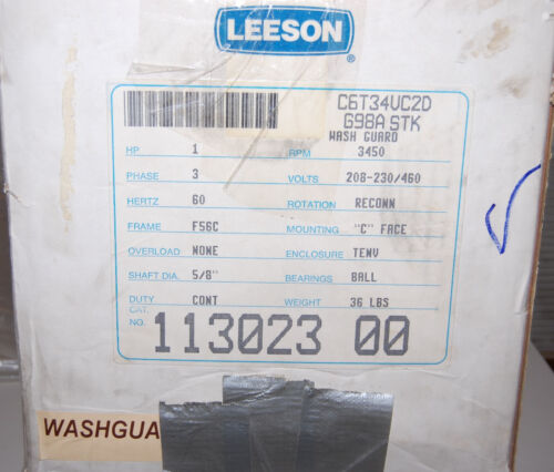 LEESON 113023.00 C6T34VC2D 208-230/460 V AC 1/2 HP 3450 RPM Washguard Motor
