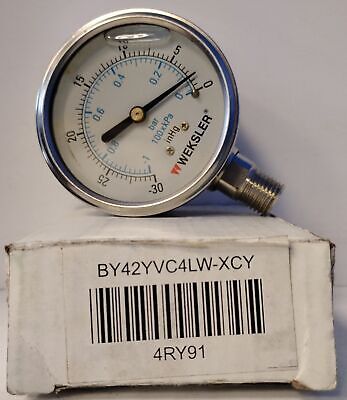 Weksler BY42YVC4LW 1/4" LC 30"/0" Vac 100-0 kPa Glycerine Filled Pressure Gauge