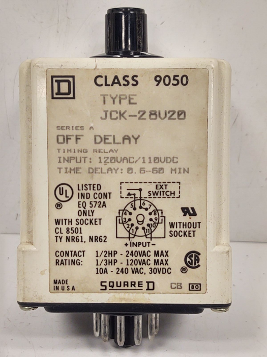 Square D 9050JCK28V20 Adjustable Time Delay Relay