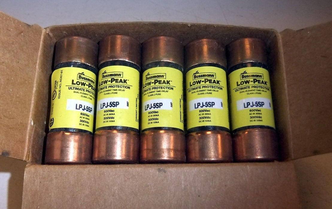 10 Bussmann LPJ-5SP LOW-PEAK 5A 600 V Class J Current-Limiting Time-Delay Fuses