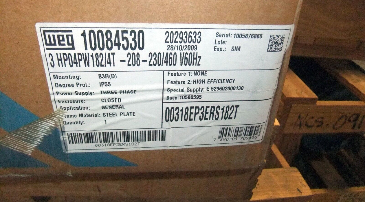WEG Motor 3HP04PW182/4T-208-230/460 V 60HZ