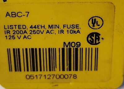 Bussmann ABC-7 250 V AC 7 A Fast Acting Fuses - Lot of 5