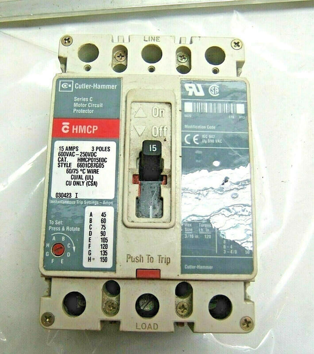Cutler-Hammer Circuit Breaker HMCP015EOC 3P 15A 600VAC