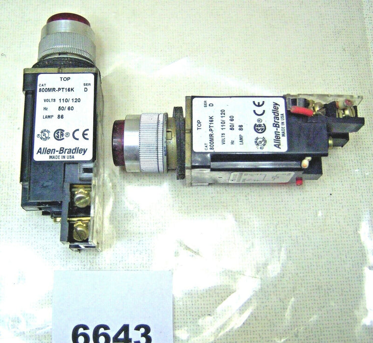 Lot of 2 Allen-Bradley Push Button Red Illuminated 800MR-PT16K