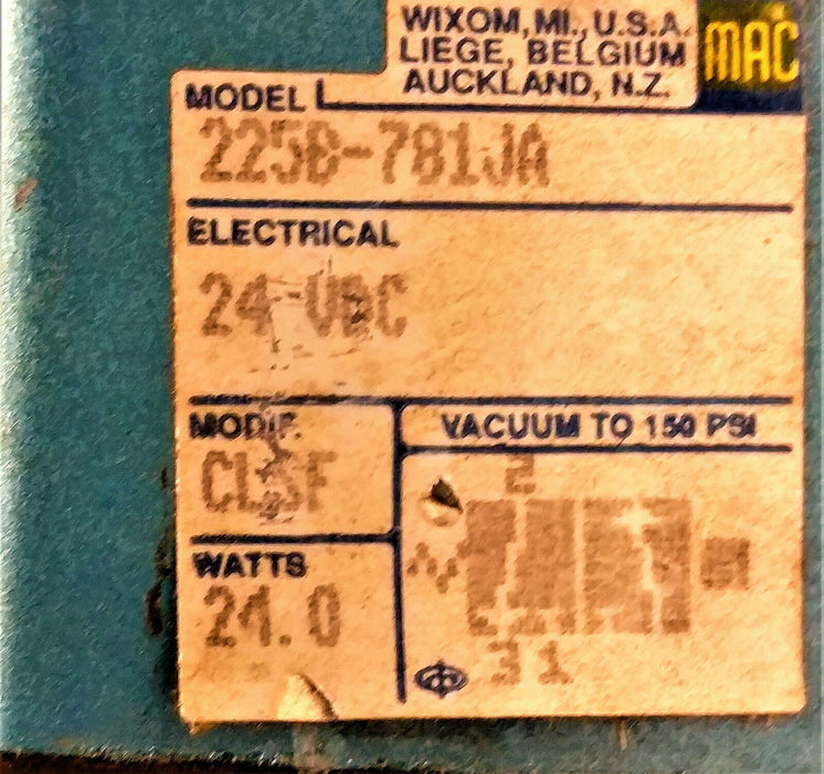 Mac Valve 225B-781JA Solenoid Valve