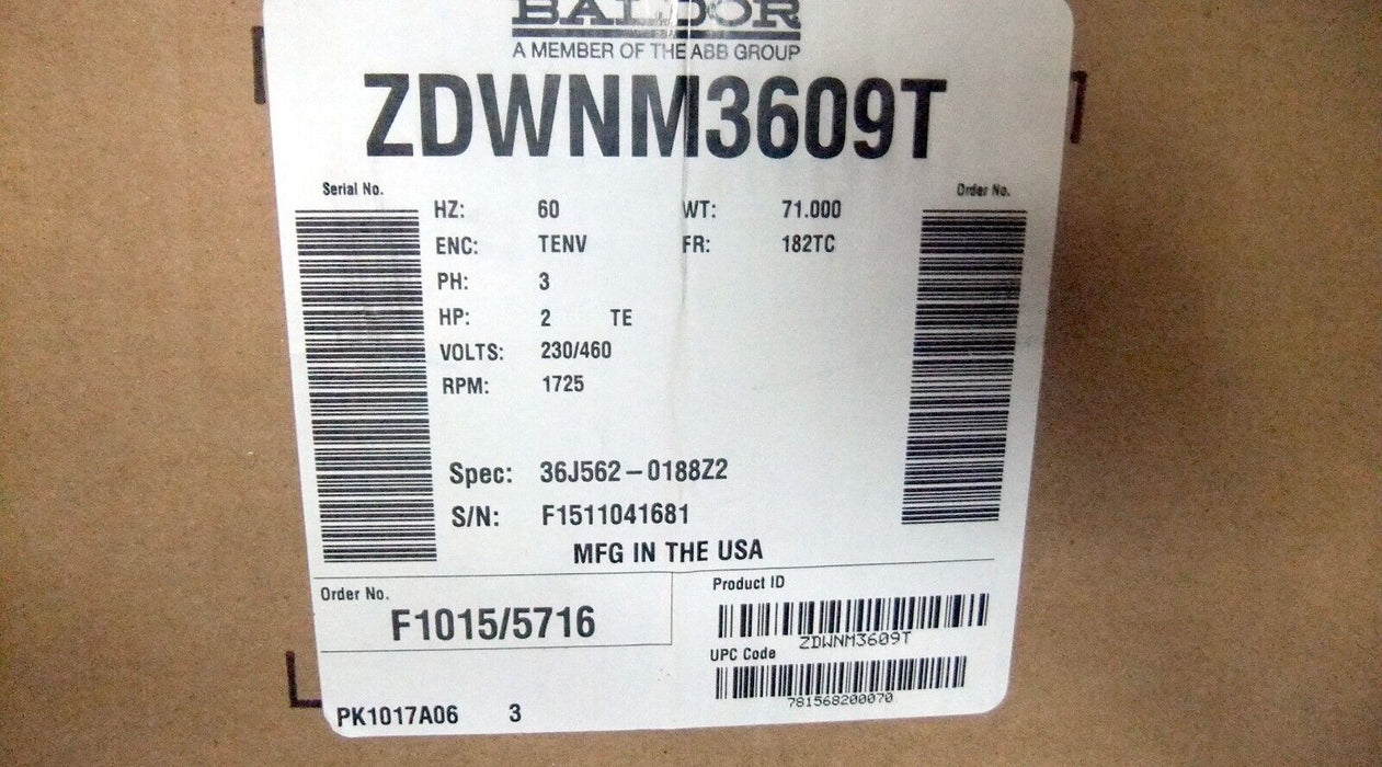 Baldor ZDWNM3609T 2HP Washdown Motor