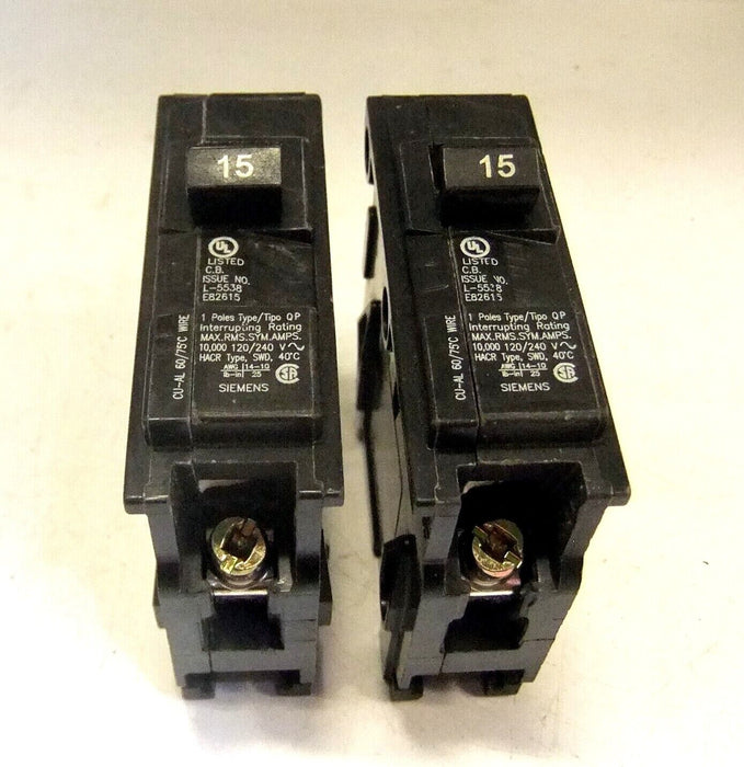 2 Siemens Circuit Breakers 15A Q115
