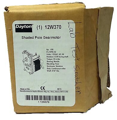 Dayton 12W370 115 V AC 1/50 HP 52 RPM Shaded Pole Gearmotor