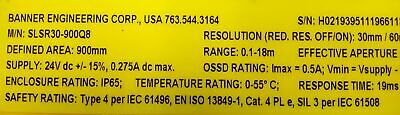 Banner Engineering SLSR30-900Q8 Safety Light Curtain Receiver