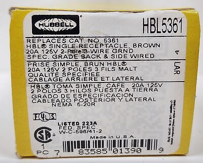Hubbell HBL5631 2 Pole 3 Wire 20 A 125 V Single Receptacle