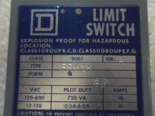 1 Square D 9007-BR61K EXPLOSION PROOF LIMIT SWITCH