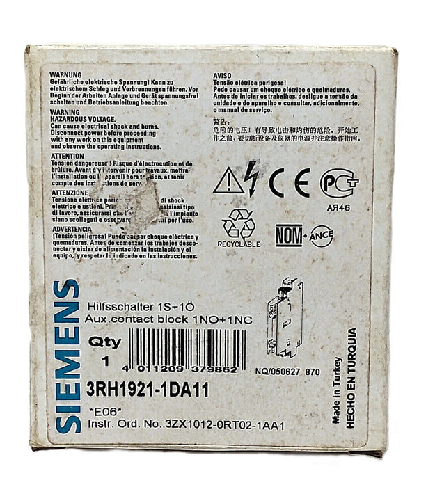 Siemens 3RH1921-1DA11 240 V AC 2 Pole 10 A Auxiliary Contact