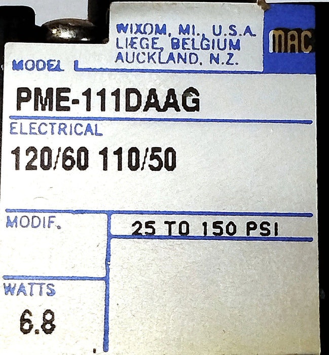 MAC Valves PME-111DAAG 25-150 psi Solenoid Valve w/ 110/120 V AC Coil