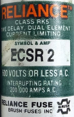 Reliance ECSR-2 600 V AC 2 A Class RK5 Current-Limiting Time-Delay Fuses