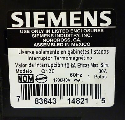 Siemens Q130 30A 110/120V Circuit Breaker