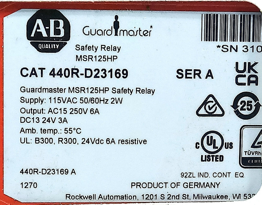 Allen-Bradley 440R-D23169 115 V AC Safety Relay w/ 250VAC/24VDC Output