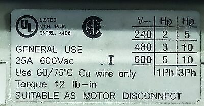 Allen-Bradley 194E-E25-1753 600 V AC 25 A 3-Pole Load Switch