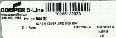 Cooper 644 SC B-LINE 6 in X 4 in X 4 in Junction Box w/ Screw Cover