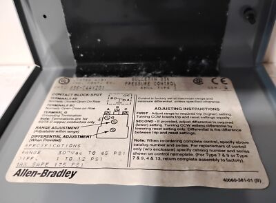 Allen-Bradley 836-C4AX201 836-C4A 836-C4 NEMA Type 1 Pressure Switch