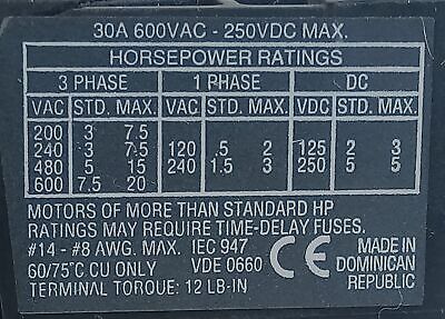Allen-Bradley 194R-NN030P3 Ser B 600V 30A Disconnect Switch