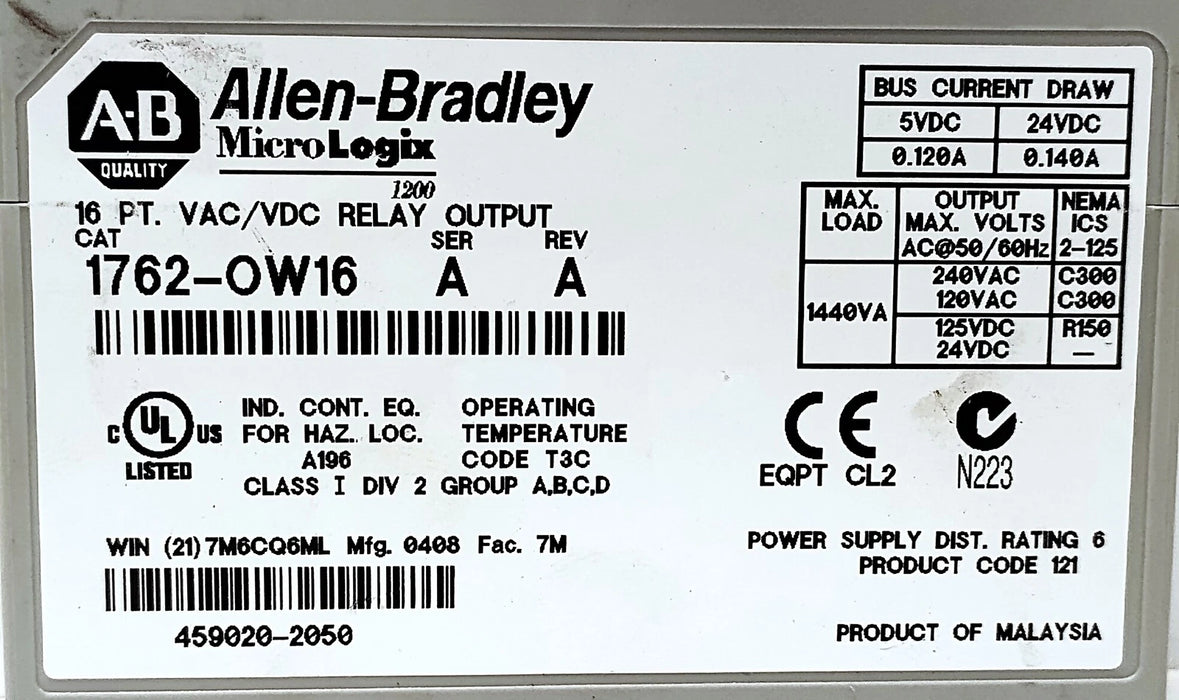 Allen-Bradley 1762-OW16 Ser A Rev A PLC Output Module