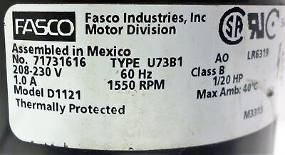 FASCO 71731661 / D1121 230V 1A 1/20HP Motor